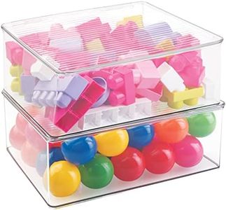 mDesign Plastic Stackable Rectangular Storage Bin, Drawer or Cabinet Organizer with Lid, Container Box for Organizing Electronics, Crayons, Puzzles, Games, Toys - Ligne Collection - 2 Pack - Clear