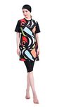 Muslim Swimming Suits for Women Plus Size Swimsuits with Hijab Islamic Suits Burkini Modest Swimwear Flower Print, Black, Small