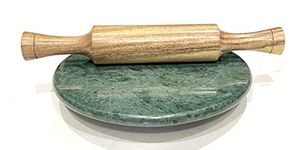 VINAYAK CRAFTERS Green Marble Roti Roller/Chakla with Belan/Rolling Pin, 22 Cms