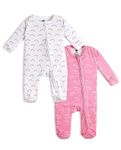 The Mom Store Baby Zipper Romper Combo Of 2 | Cotton | Soft and Comfortable | Kids Bodysuit | Sleep Wear | Front Zippers | Printed | Fairyland-Magic Bow | 3-6M