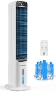 SereneLife Evaporative Air Cooler Tower Fan with Remote, 5L Water Tank, 4 Ice Boxes, 3 Speeds, 60° Oscillation, Quiet Portable Swamp Cooler, Cooling Fan for Bedroom, Home, Office, Dorm