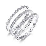 AVECON 3 Pcs 925 Sterling Silver Bridal Rings Set for Women Cubic Zirconia Engagement Wedding Rings Set for Her Eternity Bands Stackable Rings Size 5-10 silver