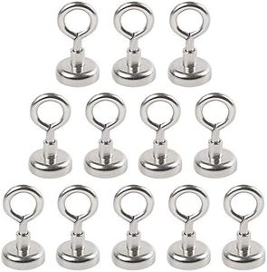 Bkinsety Super Strong Neodymium Magnet with Eyelet, 16 mm, Maximum Load 5.5 kg Strong Magnetic Hook Hook Magnetic Fishing Pack of 12