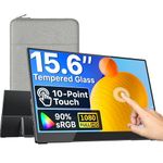VisionOwl Portable Monitor Touchscreen 15.6 Inch 1080P 10-Point Touch Screen with Tempered Glass HDMI USB-C Monitor for Laptop Mac Surface PC PS5 Xbox Built-in Kickstand & Speakers, VESA Mountable