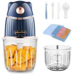 Plodon Baby Food Maker Mini Cute and Small Food Processor Puree Blender Grinder Chopper with 2 Glass Bowl 8 Blade Electric (Without Battery)-Bear Blue (Single Switch)