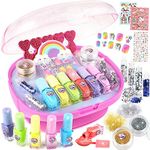 Tepsmigo Kids Nail Polish Set for Girls, Kids Nail Kit with Nail Dryer, Nail Polish, Glitter Powder, False Nails, Nail Decals, Toe Separator, Birthday Christmas Gift for Kids Age 5-12