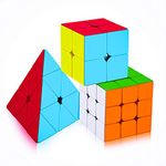 D ETERNAL Cube Combo Set Of 2X2 3X3 And Pyramid Pyraminx Triangle High Speed Stickerless Magic Cube Puzzle, Kids and Professionals