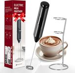 YSSOA Electric Milk Frother Handheld with Stainless Steel Stand Battery Operated Whisk Drink Mixer for Coffee, Frappe, Latte, Matcha, Black (Handheld, Black)