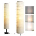 Floor Lamp Tall Lamps for Living Room, 3 Levels Brightness Paper Floor Lamp, Modern Lamp with White Fabric Shade, 116cm Floor Lamps Modern for Bedroom and Office Reading Lighting (White)