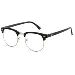 Blue Light Blocking Glasses for Women Men Classic Semi Rimless Fake Nerd Anti Blue Ray Computer Eyeglasses (Bright Black/Silver)