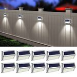 ROSHWEY Solar Outdoor Lights, 10 Pack 30 LED Fence Lights Waterproof Solar Powered Deck Post Lamps Stainless Steel Outside Step Lighting for Backyard Yard Walkway Stairs, Cool White Light