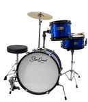 StarQuest Junior 3-Piece Drum Set, Metallic Blue Finish with Bass, Snare, Tom and Crash Cymbal, Perfect for Young Drummers and Beginners