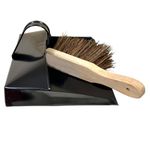 Large Metal Dustpan and Hard Brush Heavy Duty Wide Industrial Design Large Black Hooded Metal Dustpan and Hard Brush Set Suitable for Warm Waste for Indoor Outdoor