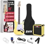 LyxPro 39 inch Electric Guitar Kit Bundle with 20w Amplifier, All Accessories, Digital Clip On Tuner, Six Strings, Two Picks, Tremolo Bar, Shoulder Strap, Case Bag Starter kit Full Size - Retro Yellow
