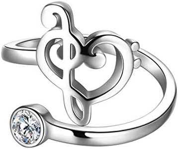 Beautlace Musical Note Adjustable Rings Silver Plated Love Heart Treble Clef Music Note Open Ring Jewelry Gifts for Music Lover KB0028W