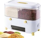 House of Quirk 2-Grid Rice Container, Cereal Food Dispenser, with Lid Moisture Resistant Household, Kitchen Grain Storage, for Beans, Barley, Millet (White)