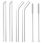 NEBYWOLD Reusable Glass Wide straw Boba Drinking Straws Fat Straws Smoothie/Bubble Tea/Milkshakes Straws with 2 Cleaning Brush & Carry Bag 14mm/8.85 in Environmentally Friendly (2slant 2bend)