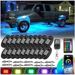 20 Pods RGB LED Rock Lights for Semi Trucks Offroad Pickup Trailer Sedan Boat, 12V Waterproof Dual Zone APP/RF Control Music Mode Brake Light Red Green Blue Underglow Neon Kit with Extension Wires