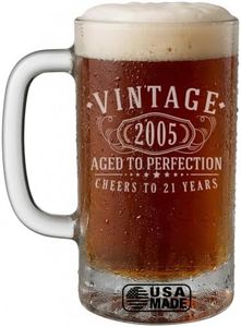 Vintage 2005 Etched 16oz Glass Beer Mug Stein – Happy 21st Birthday Gifts for Him, Decorations Men Women Guy, Turning 21 Year Old, Bday Party Favors Supplies, Finally 21 Best Gift Idea Son 1.0