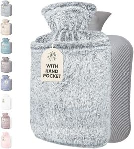 Qomfor Hot Water Bottle with Cover - Premium Fluffy Faux Fur Cover with Kangaroo Pocket - 1.8l Large - Hot Water Bag for Pain Relief, Neck and Shoulders, Hands and Feet, Cosy Nights (Light Grey)