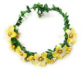 CRAnsh Creations; Crafted with Love Handmade Flower Tiara for Girls Women Jewellery Hair Accessories Adjustable with ribbon Pack of 1 (Yellow)