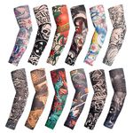 HOVEOX 12 Pcs Temporary Tattoo Arm Sleeves Temporary Tattoo Sleeves Fake Temporary Tattoo Arm Sleeves Halloween Tattoo Sleeves for Men Women (Pattern-2)