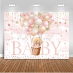 Mocsicka We Can Bearly Wait Backdrop Pink Hot Balloon Bearly Wait Baby Shower Party Decorations Backgrpund Pink Cloud Bear Girl Baby Shower Photography Background (Pink, 7x5ft)