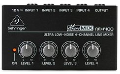 Behringer MX400 MicroMIX 4-Channel Mono Line Mixer for Guitar, Synth, Podcast & Studio, Ultra Low-Noise Audio Blender with Level Controls, 12V Adapter Included