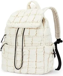 CLUCI Puffy Quilted Backpack for Women, Lightweight Backpack for Gymming and Traverling (Beige)