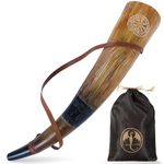 OldEmperor Viking War Blowing Horn| 18Inch Genuine Ox Battle Trumpet with Leather Strap-Hand Engraved| Easy and Clear Sound| Viking Gift for Men & Women