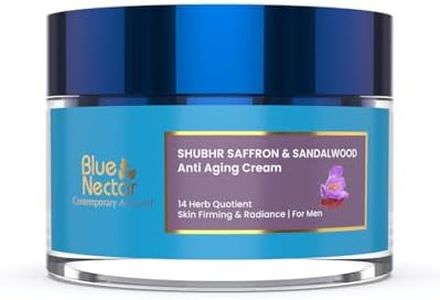 Blue Nectar Ayurvedic Anti Ageing Cream for Skin Firming and Anti Wrinkle Skin - Sandalwood and Saffron (Men, 50 gm)