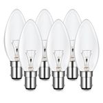 SBC B15 Small Bayonet Clear Candle Bulbs, Small Bayonet Light Bulb, Dimmable, Warm White 2700K, 600 Lumen, AC 230V, Small Bayonet Light Bulb, for Chandeliers, Desk Lamp, Ceiling Fixture, 6 Pack