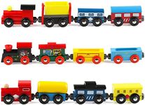 Wooden Magnetic Train Set 12 PCS Toy Train Magnetic Set includes 3 Engines and 9 Boggies - Magnetic Train Set for Toddlers Kids Boys and Girls Compatible with Major Brands Train Tracks Set