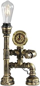 Kaj Hejmo Water Pipe Robot Lampe de table - Vintage Industriel - Lampe de table Steampunk - Fer Rétro - Lampe de chevet pour décorations de meubles vintage (style bronze E)