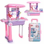 Aditi Toys Premium Doctor Set Trolley for Kids, LED Light Instruments, Pretend Play Doctor Set Trolley for Kids Above 3 Years, Doctor Kit for Boys & Girls, BIS Approved. (Pink Trolley)