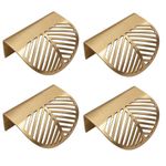 Uadme Gold Drawer Handles Art Deco, 4Pcs Leaf Shape Creative Brass Cupboard Pulls, Exquisite and Elegant Home Decor Cabinet Knob for Drawers & Kitchen Doors