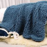 Carriediosa Chunky Knit Throw Blanket 50" X 60", 100% Hand Made Large Chenille Loop Yarn Soft Fluffy Throws for Couch Sofa Bed, Big Crochet Cozy Heavy Thick Cable Woven Blanket, Lyons Blue