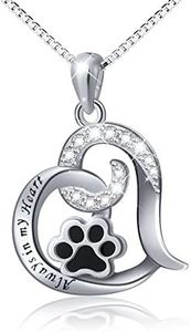 Paw Necklace 925 Sterling Silver Cute Puppy Paw Print Love Heart Pendant Necklace for Women Girls, Box Chain 18" (Engraved Always in My Heart)