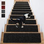 Antdle Carpet Stair Treads for Wooden Steps Non-Slip Indoor 16pcs 8x30inch Stair Treads Carpet Anti Slip for Dogs, Elders, Kids Stair Runners for Wooden Steps Stair Pads Mats Covers Pads, Black