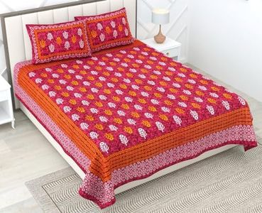 RajasthaniKart® Pure 100% Cotton Double Bed Sheet with 2 Pillow Covers (Bedsheet for Double Bed Cotton, Red Small Booty Jaipuri, King Size,5302)