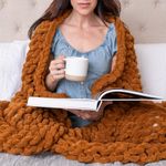 SAMIAH LUXE Chenille Chunky Knit Blanket Throw