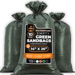 Woven Polypropylene Sand Bags for Flooding, Gravel - 14" x 26" Sacks 50 lb Weight Limit, Military Grade Reusable Refillable Sand Bag for Hurricane Flood Protection, Empty Sandbags, Green, Bundle of 10