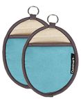 Cuisinart Silicone Oval Pot Holders and Oven Mitts - Heat Resistant, Handle Hot Oven/Cooking Items Safely - Soft Insulated Pockets, Non-Slip Grip and Convenient Hanging Loop - Aqua, 2pk