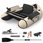 SPOTRAVEL Inflatable Fishing Float Tube, Fishing Boat with Pump, Adjustable Straps, Paddle, Rod Holder & Flippers, 150KG/330LBS Load Capacity Fly Fishing Belly Boat for Lake River (Beige)