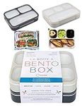 Bento Boxes for Adults | Bento-Box Lunch Set Containers for Meal Prep School or Work for Big Kids, Teens, Women, Men, 3 Compartments Japanese Style | Grey Black Large 2 Pack