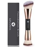 KINGMAS Foundation Makeup Brush, Premium Kabuki Brush, Double-Ended Contour Brush (Flat/Angled Round Top) for Blending Liquid Powder Concealer Cream Blush Makeup Brush