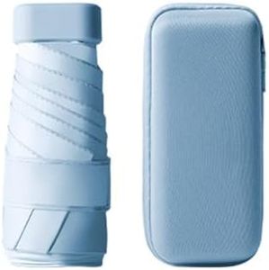 Mini parapluie pliable à 6 baleines - Coupe-vent - Protection contre les UV - Léger et compact - Avec boîte de rangement, bleu ciel