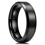 King Will 7mm Stainless Steel Ring Black Plated Matte Finish&Polished Beveled Edge with Laser I Love You 12