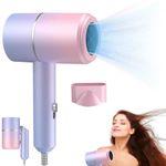 Travel hairdryer,Small Travel Hairdryer for Women,Foldable Hair Dryer,Ionic Blow Dryer with Heating and Cool Button Ionic Blow Dryer for Women, Men, Salon, Home,Travel(Gradient Purple)