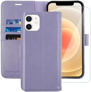 MONASAY Wallet Case Compatible for iPhone 12 mini 5G 5.4-inch,[Glass Screen Protector Included] [RFID Blocking] Flip Folio Leather Cell Phone Cover with Credit Card Holder, Lavenders